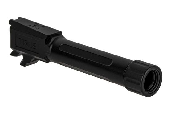 TRUE Precision SIG P365 barrel is lightly fluted, cut from 416R stainless steel, and finished with a slick Black with 1/2x28 threads